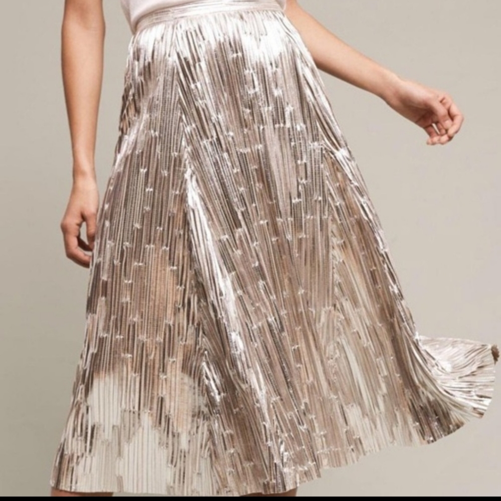Anthro Maeve. Metallic pleated midi/maxi skirt. - Picture 2 of 11